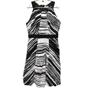 New York Company Dress Size 10 Black White Striped Office Linen Cotton BLEMISH